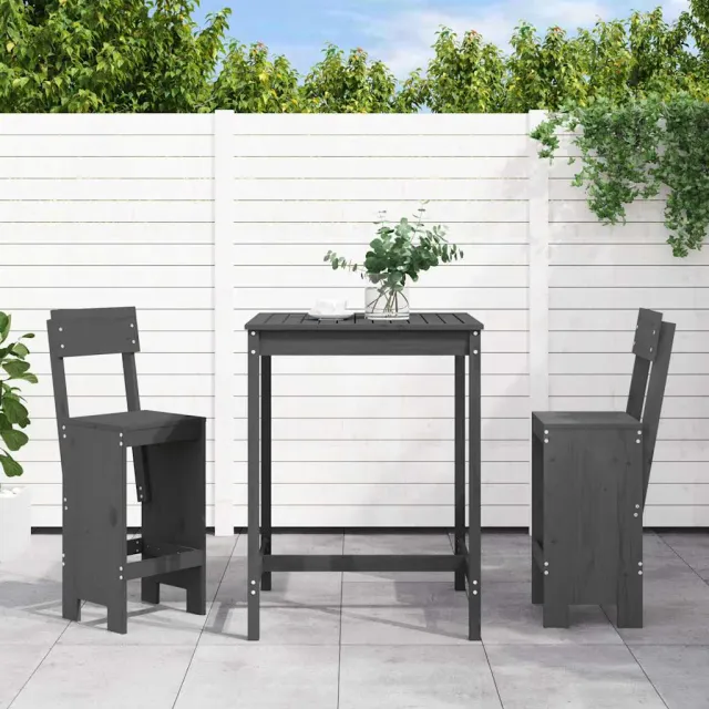 vidaXL 3-delige Tuinbarset massief grenenhout grijs, foto 2