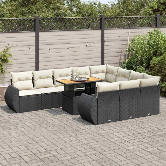 vidaXL 11-delige Loungeset met kussens poly rattan zwart, foto 2