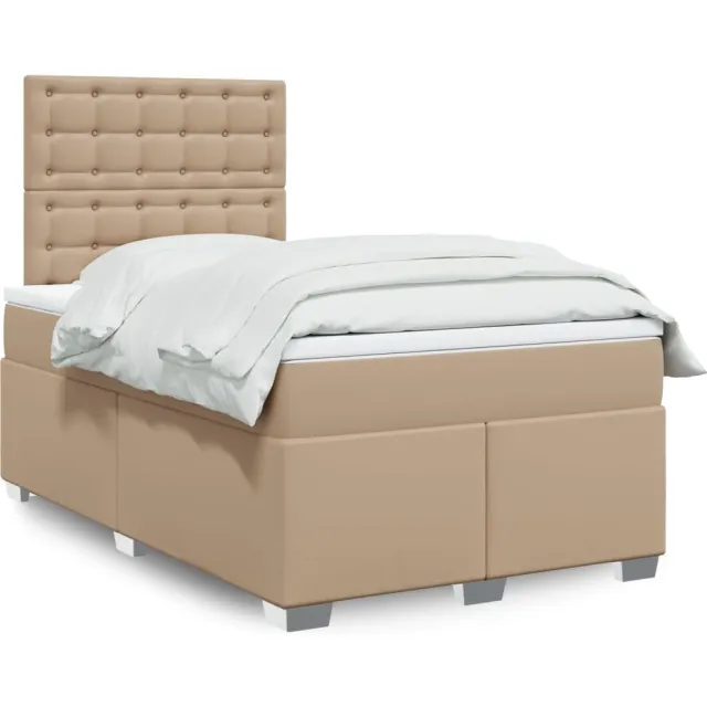 vidaXL Boxspringbed met matras kunstleer cappuccinokleurig 120x190 cm Bruin