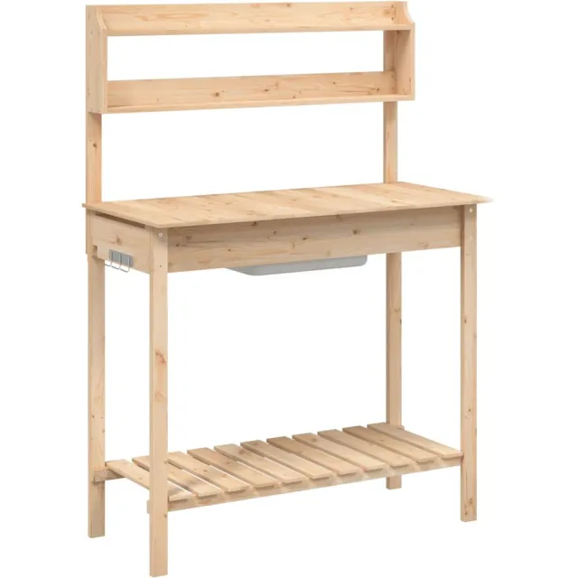 vidaXL Oppottafel - met - spoelbak - 147,5x44x139,5 - cm - massief - vurenhout Naturel