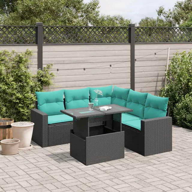 vidaXL 6-delige tuinbankset met kussens van zwart polyrotan, foto 2