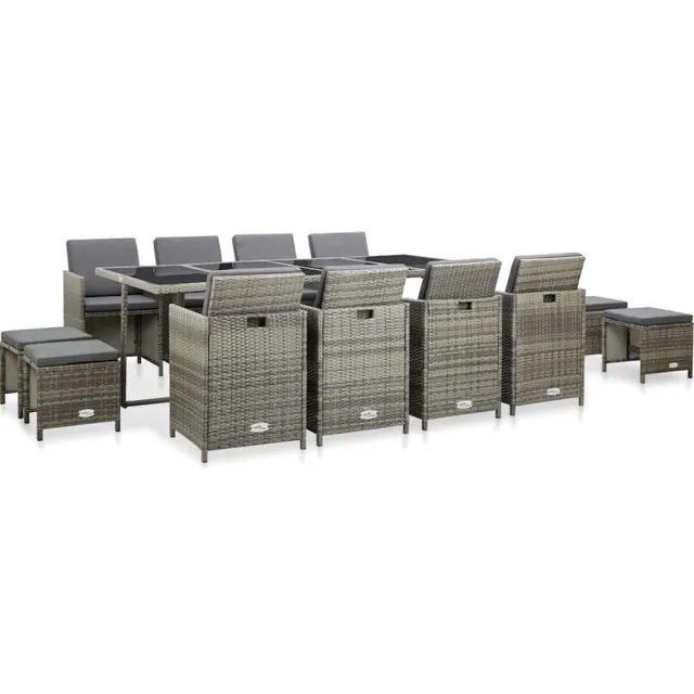 vidaXL 13-delige Tuinset met kussens poly rattan grijs
