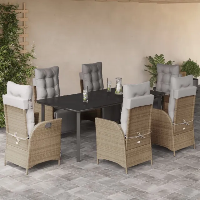 vidaXL 7-delige Tuinset met kussens poly rattan gemengd beige, foto 2