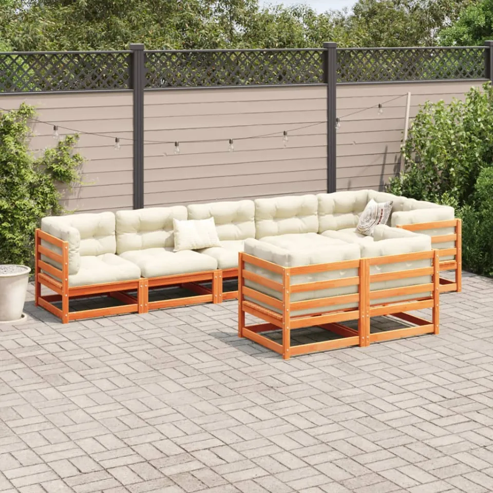 vidaXL 8-delige Loungeset met kussens massief grenenhout wasbruin bruin, foto 2