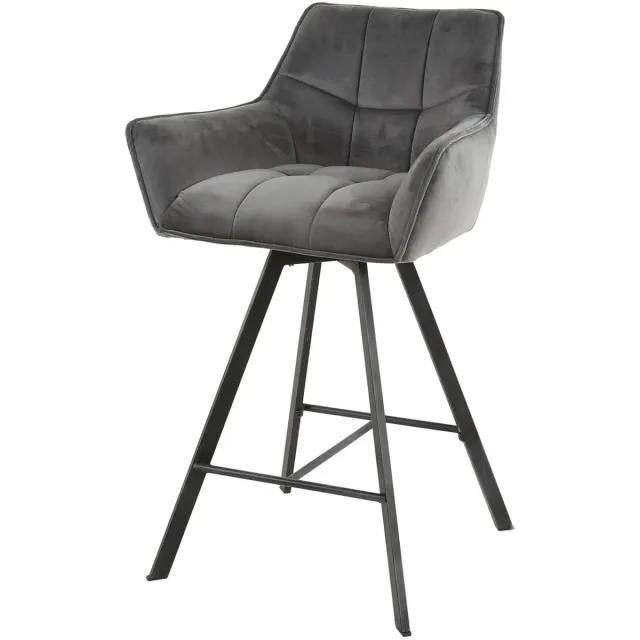Giga Living Giga Meubel Barstoel Raster - Antraciet Velvet - Draaibaar - Zithoogte 69cm - Set van 2