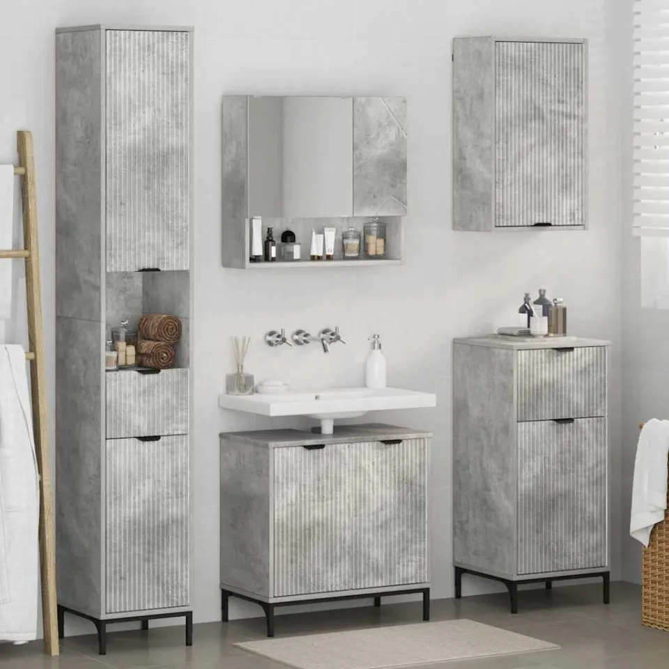 vidaXL Badkamermeubelset met lade Beton Grijs Engineered hout, Metaal, foto 4