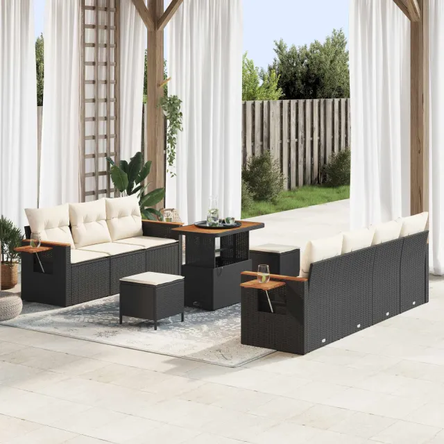 vidaXL Tuinbankenset 10 st Zwart poly rattan, foto 2