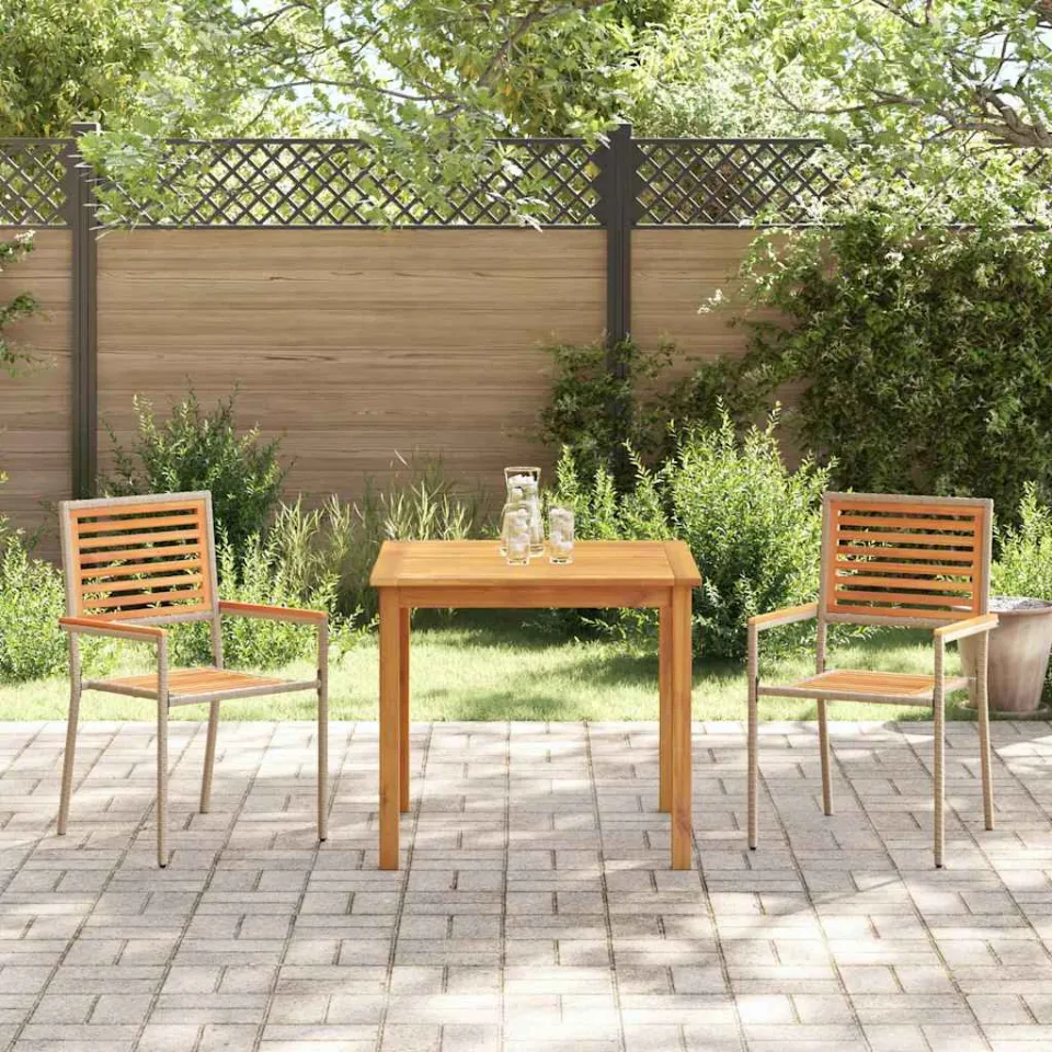 vidaXL Tuin eettafelset 3 st Beige Massief Acaciahout, foto 3