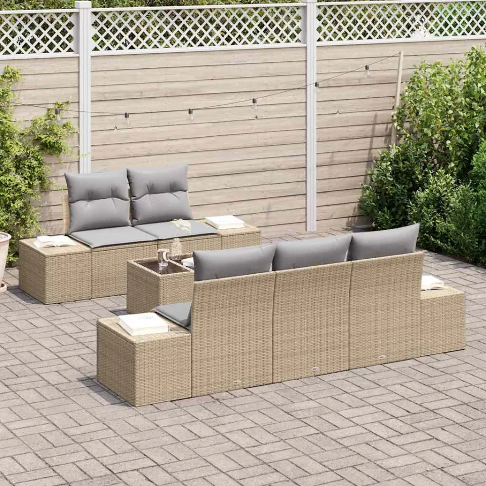 vidaXL Tuin Sofa Set 6 st Beige en Grijs poly rattan, foto 3