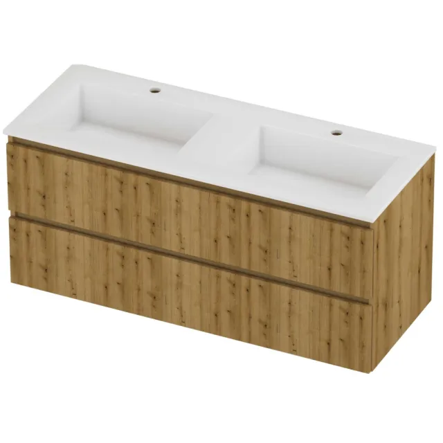 Proline Aristo Badmeubelset Polystone Elegant 2 Gaten 120x46x54 cm Glans Wit Urban Oak Eiken