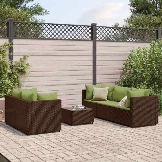 vidaXL 6-delige Loungeset met kussens poly rattan bruin, foto 2