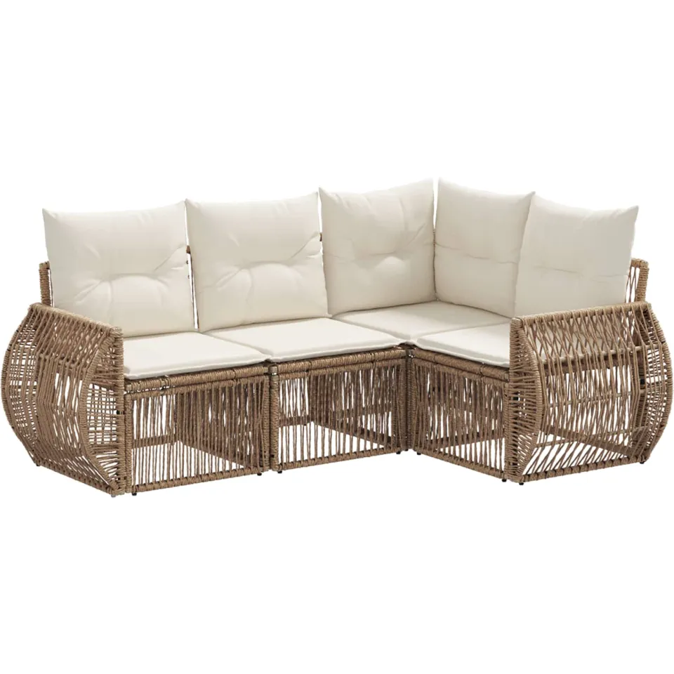 vidaXL Tuinbankenset 4 st 4-zits Beige en Crème Wit poly rattan, foto 3