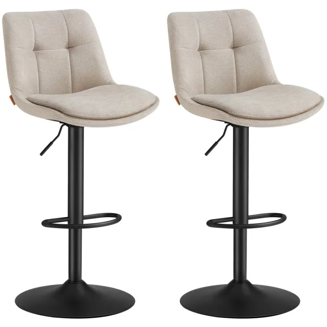 Stervia Barkrukken Set Van 2 - Barkrukken Met Rugleuning - Barstoelen - In Hoogte Verstelbaar - 360° Draaibaar - Zachte Bekleding - 43 × 48,5 × 93,5-114 cm Creme