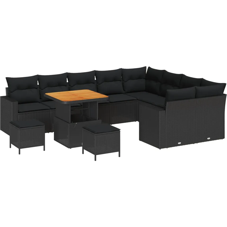 vidaXL Tuinbankenset 12 st Zwart poly rattan