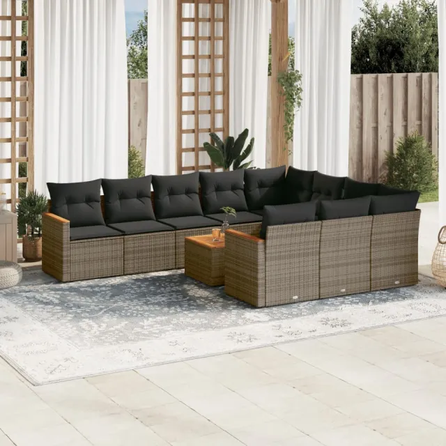 vidaXL 11-delige Loungeset met kussens poly rattan grijs, foto 2