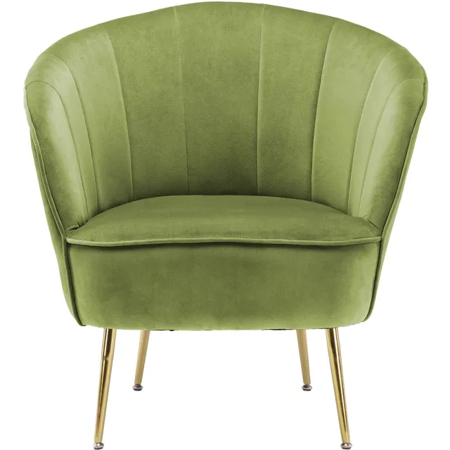 Padiro fauteuil 76 x 67 x 78 cm - pistachegroen - fluweel - verticale siernaden en goudkleurige poten