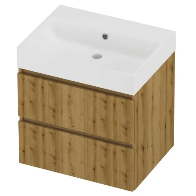 Proline Podium Badmeubelset Polystone Loft Zonder Kraangat 60x46x62 cm Mat White Urban Oak Eiken