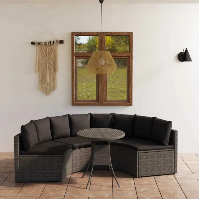vidaXL 5-delige Loungeset met kussens poly rattan grijs, foto 2