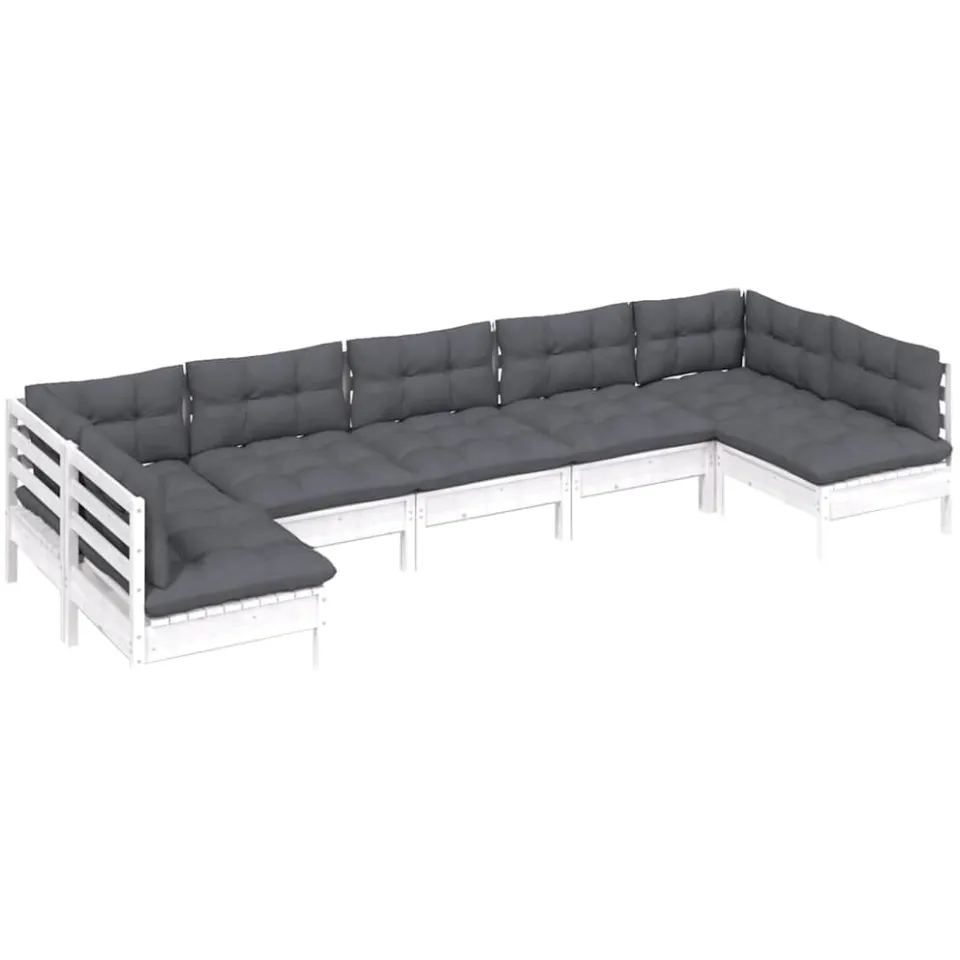 vidaXL 7-delige Loungeset met kussens massief grenenhout wit, foto 2