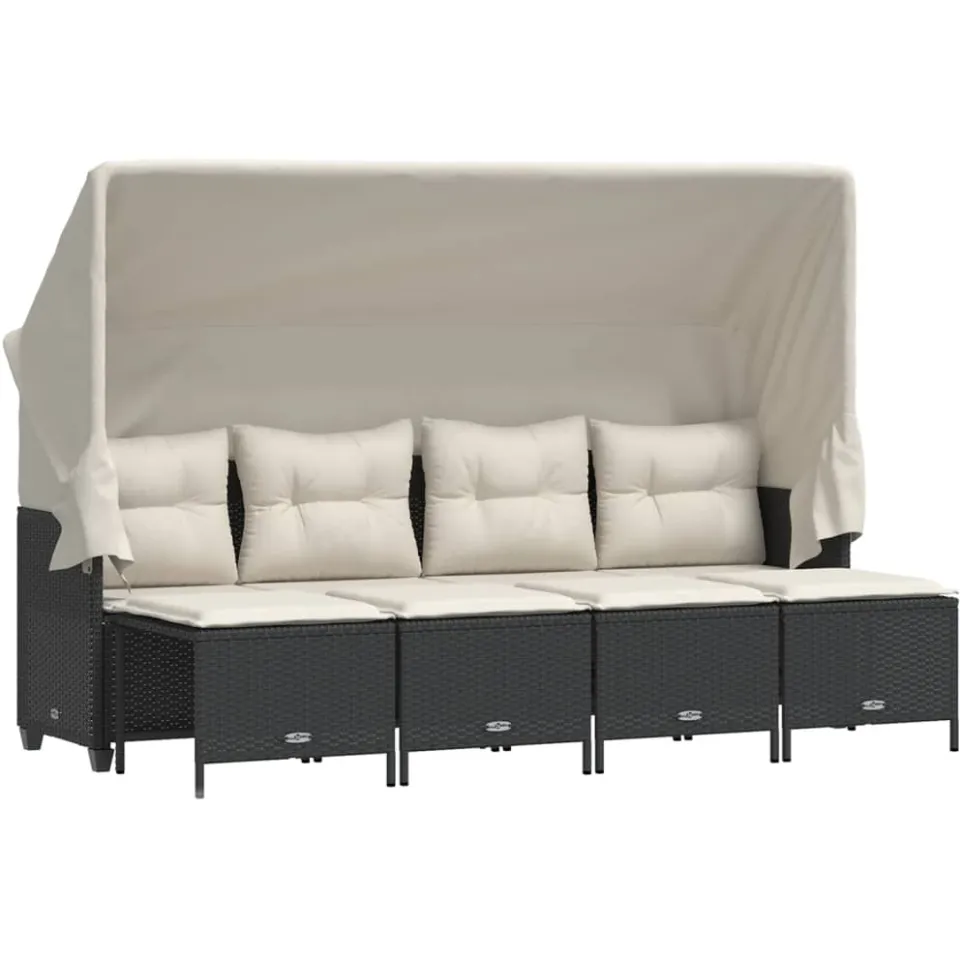 vidaXL 5-delige Loungeset met kussens poly rattan zwart, foto 3