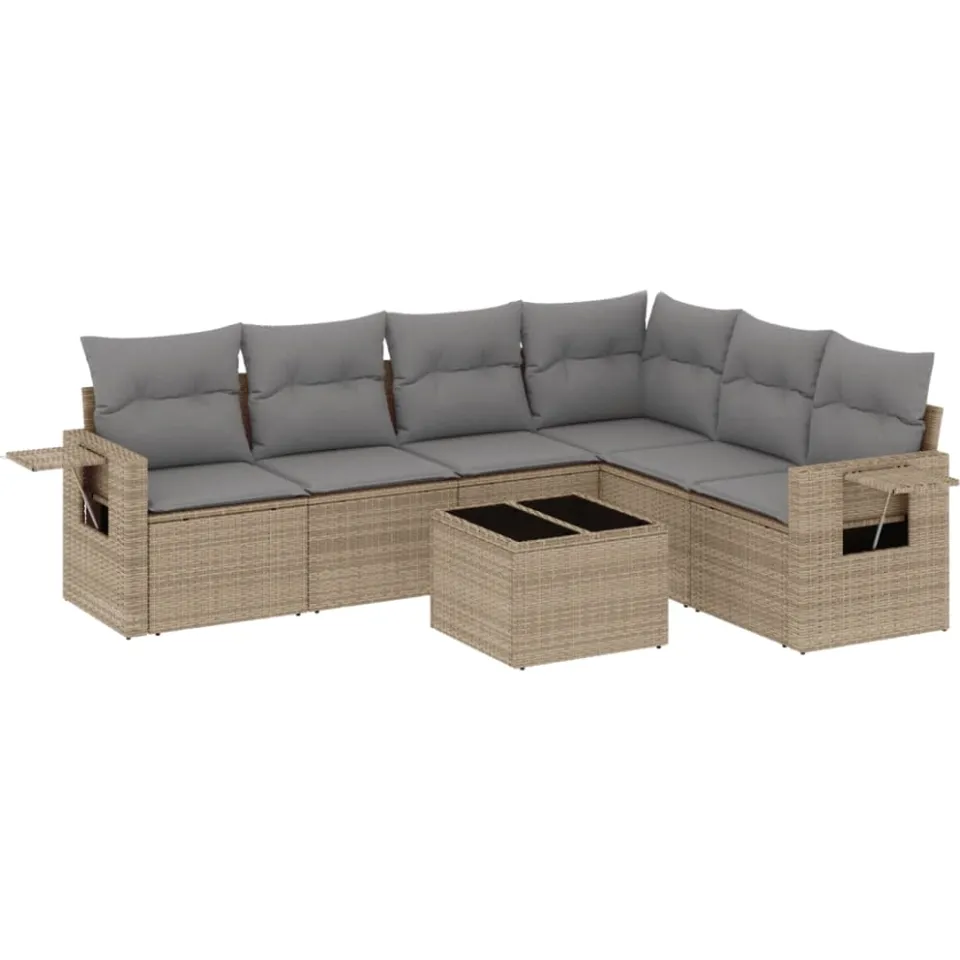 vidaXL 7-delige Loungeset met kussens poly rattan beige