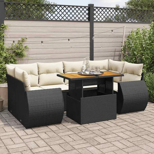 vidaXL 7-delige Loungeset met kussens poly rattan zwart, foto 2
