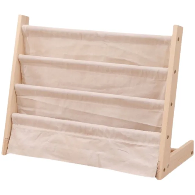 Flokoo Kinderboekenkast - 60 x 50 x 30 cm - Bruin - Hout met Linnen - Kinderboekenrek - Boekenrek Kinderkamer