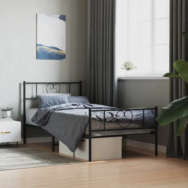 vidaXL Bedframe met hoofd- en voeteneinde metaal zwart 75x190 cm