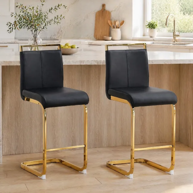 CHICFURN Barkruk - Set van 2 - Met rugleuning en voetsteun - Metaal - Zwart goud