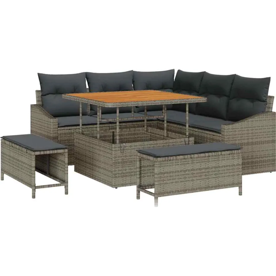 vidaXL Tuinbankenset 8 st Grijs poly rattan, foto 4