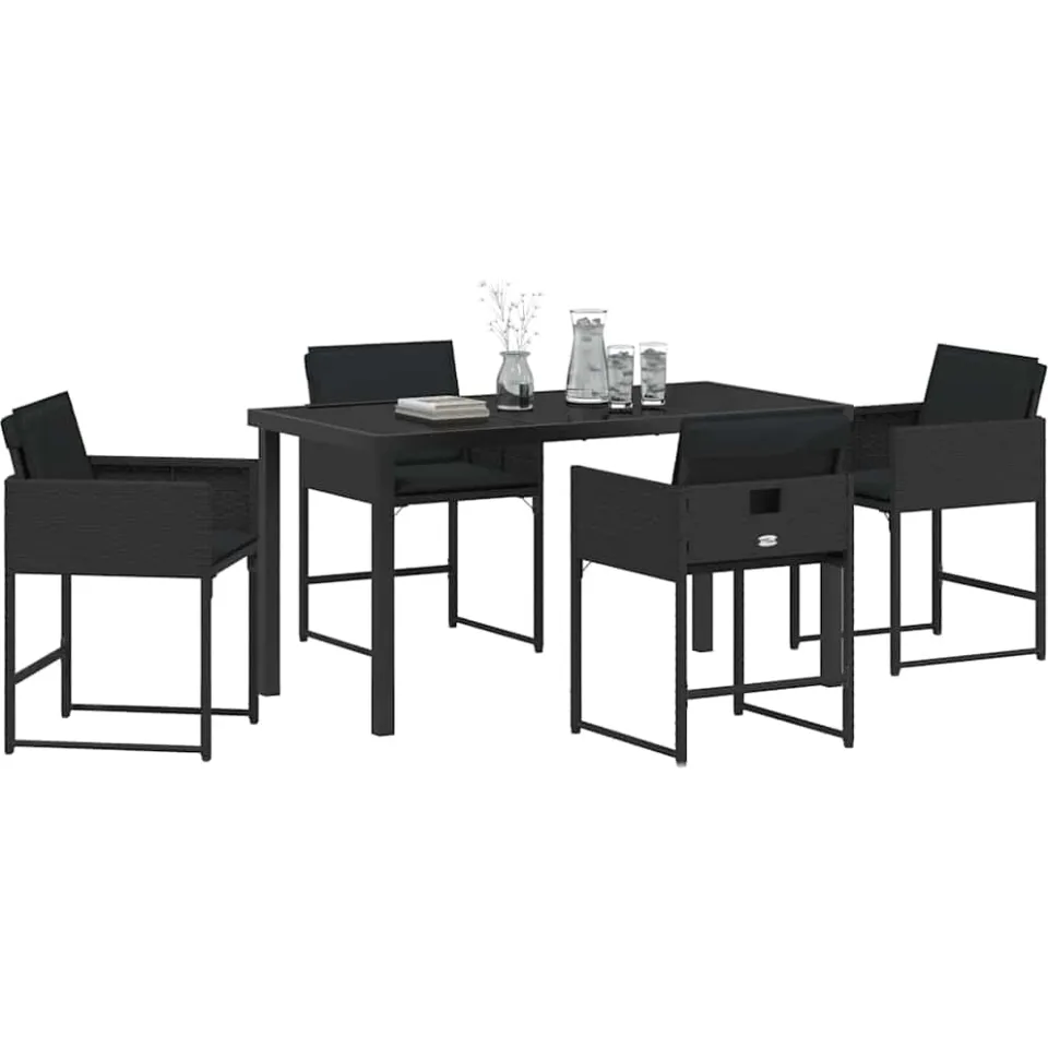 vidaXL Tuin eettafelset 5 st Zwart poly rattan, foto 2