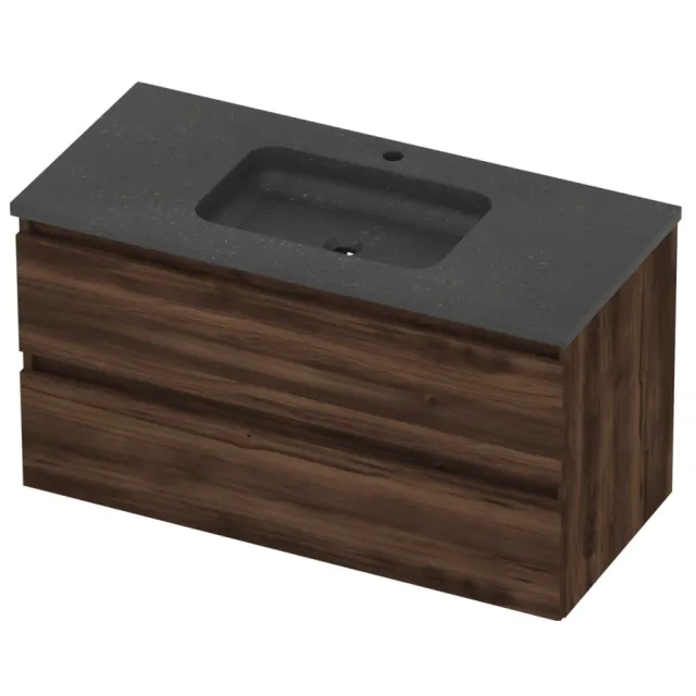 Basic-Line Rocky 46 Badmeubelset Hardsteen 1 Kraangat 100x46x54 cm Barista Oak Blue Stone Grijs
