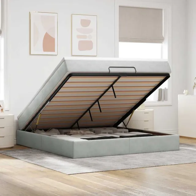 vidaXL Ottoman bed met matras 180x200cm fluweel lichtgrijs grijs
