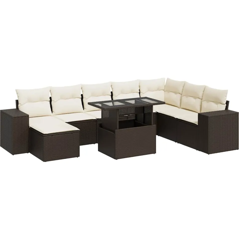 vidaXL 9-delige Loungeset met kussens poly rattan bruin
