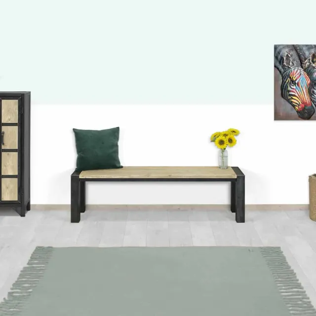 Steigerhouten bankje Weaver met industriële strips