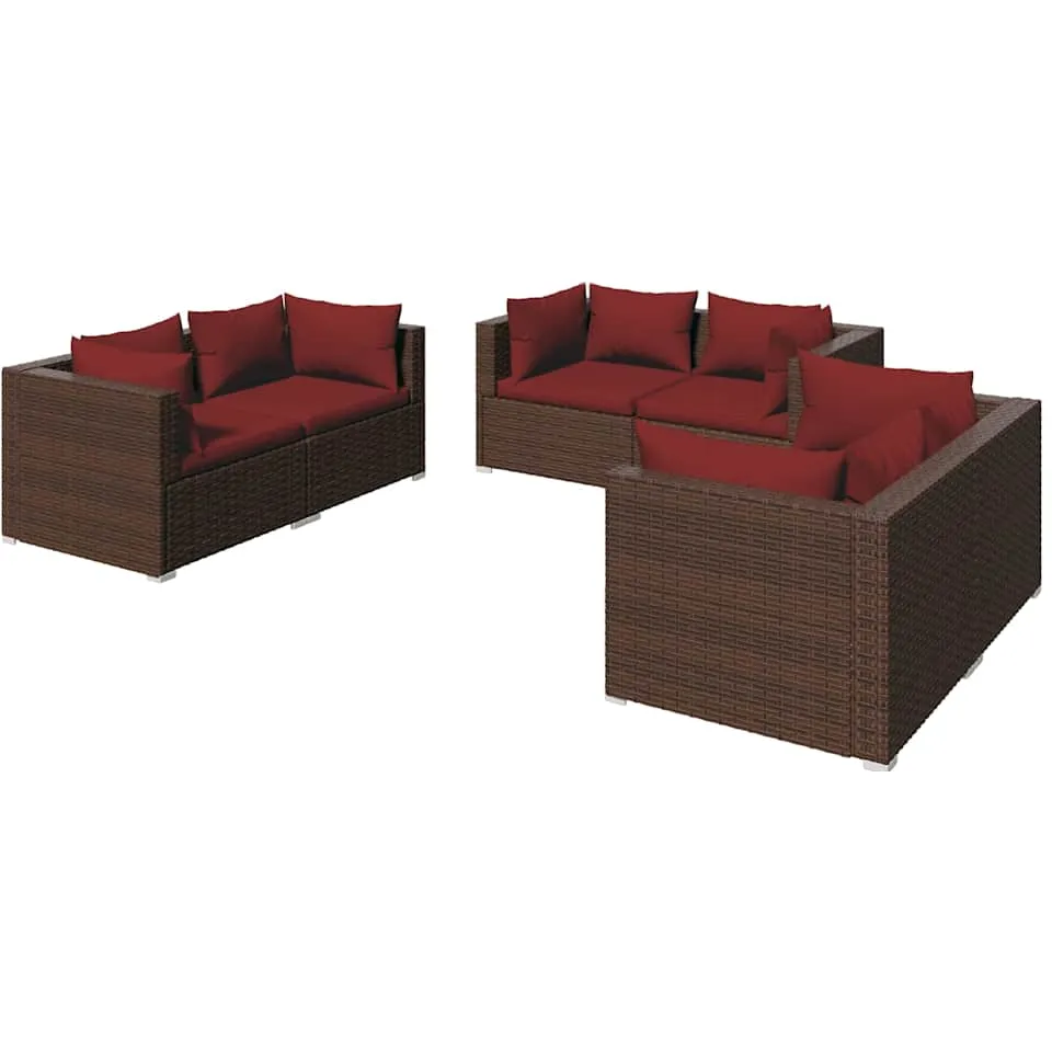 vidaXL 6-delige Loungeset met kussens poly rattan bruin