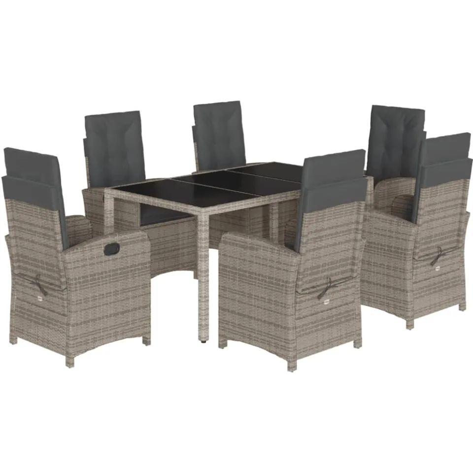 vidaXL 7-delige Tuinset met kussens poly rattan grijs, foto 4