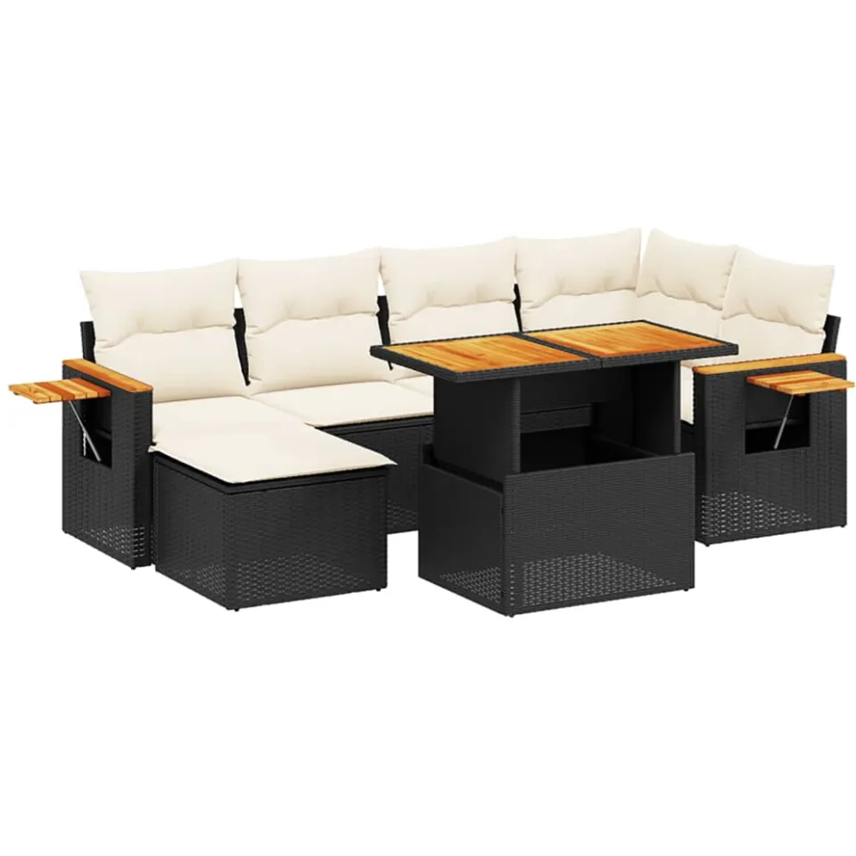 vidaXL 7-delige Loungeset met kussens poly rattan zwart