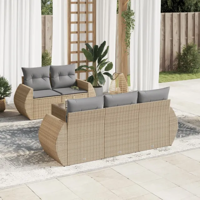 vidaXL 6-delige Loungeset met kussens poly rattan beige