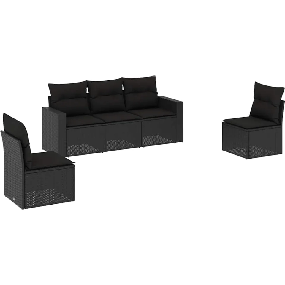 vidaXL 5-delige Loungeset met kussens poly rattan zwart, foto 3