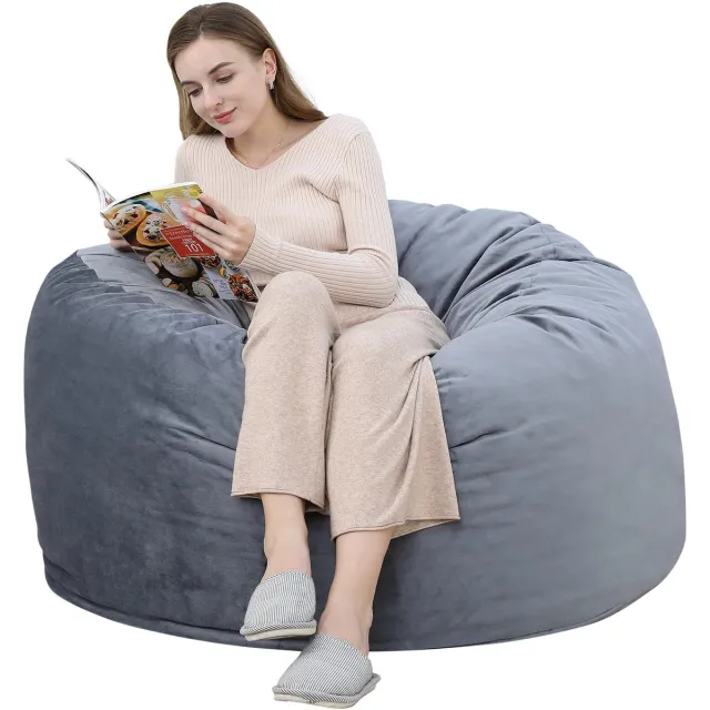 Danky Oversized Zitzakstoel met Traagschuim - Afneembaar Wasbaar Fluweel Hoes - Groot Zitzak voor Volwassenen en Kinderen voor Woonkamer Slaapkamer - 122 x 71 CM - Grijs