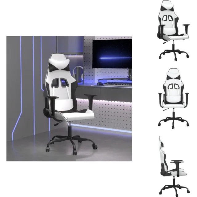 vidaXL Massage - gamestoel - kunstleer - wit - en - zwart wit en zwart