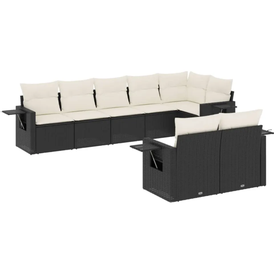 vidaXL 8-delige Loungeset met kussens poly rattan zwart