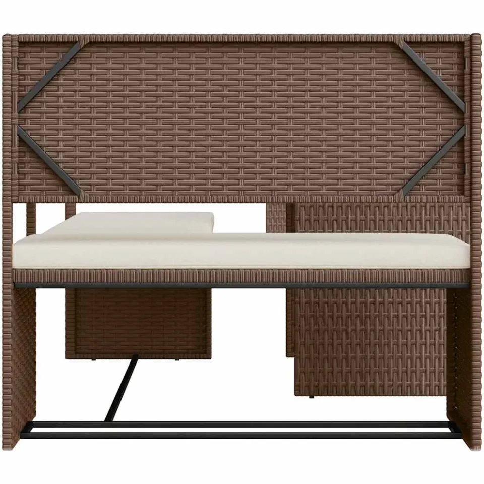 vidaXL Tuinbank met tafel en kussens L-vormig poly rattan bruin, foto 4