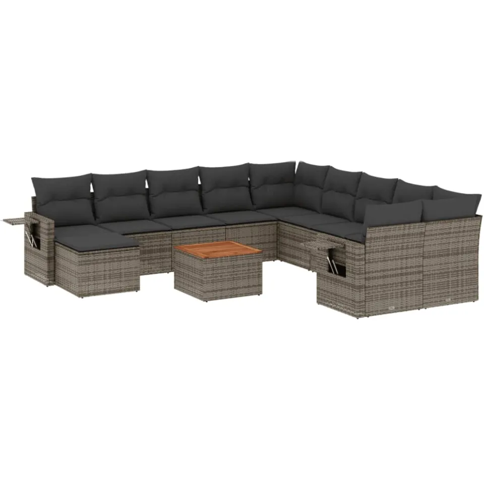vidaXL 12-delige Loungeset met kussens poly rattan grijs, foto 3