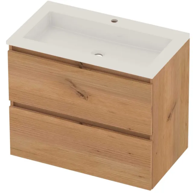 Basic-Line Aura 46 Badmeubelset Acryl 1 Kraangat Greeploos 80x46x62 cm Whisky Oak Glans Wit