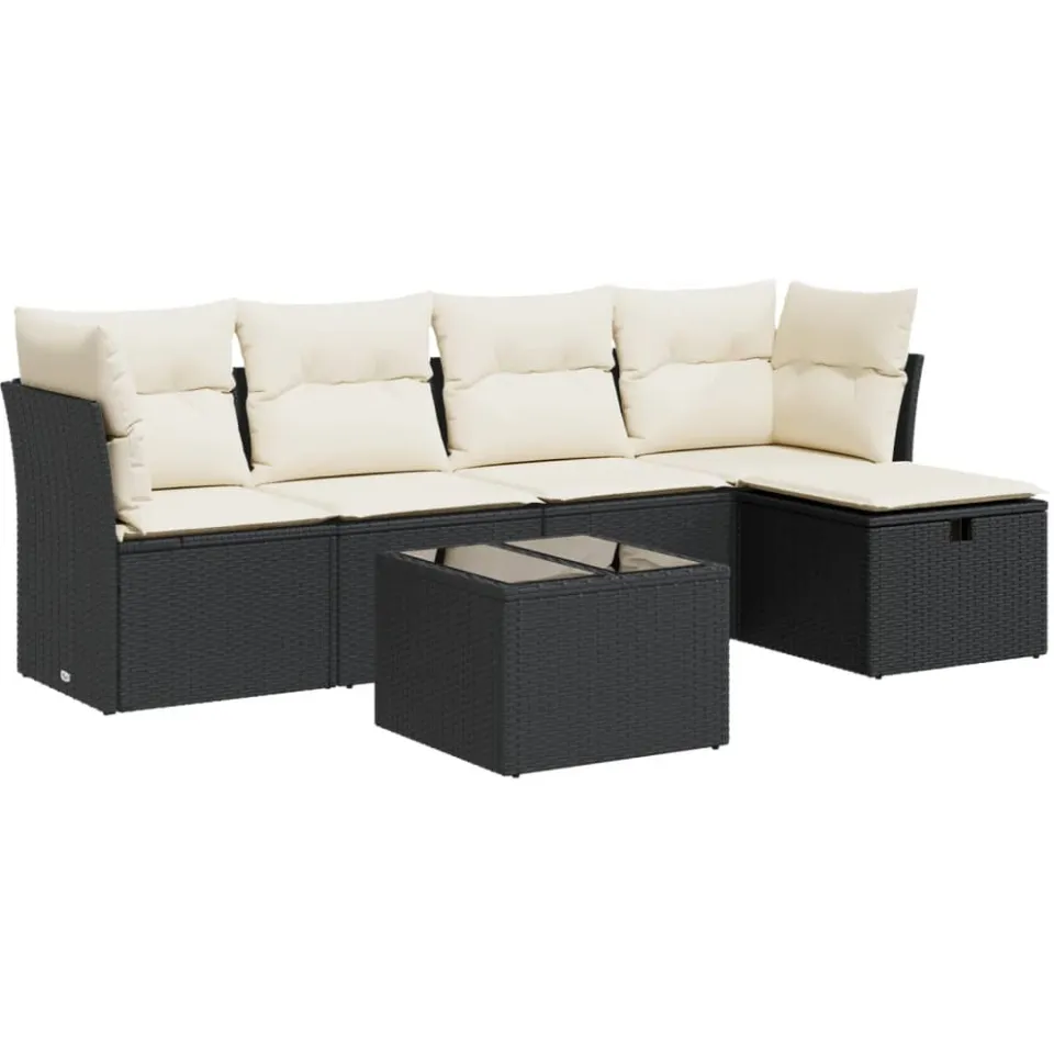 vidaXL 6-delige Loungeset met kussens poly rattan zwart, foto 3