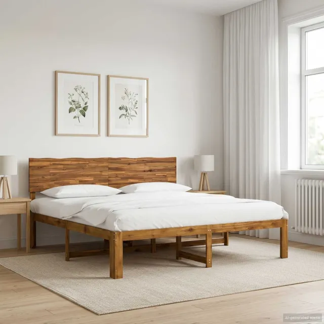 vidaXL Tweepersoonsbed met hoofdeinde ROSTOCK Naturel 200 x 200 cm Bruin