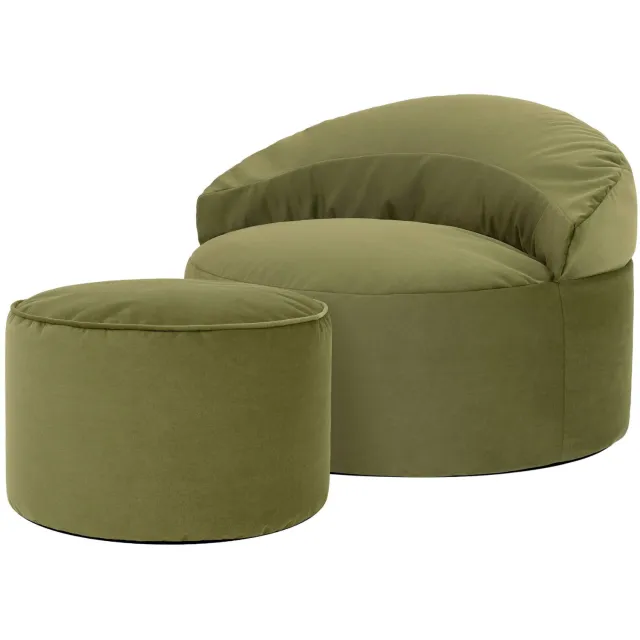 iCON icon - Orb Zitzak Fauteuil met Poef - Fluweel - Terracotta Olijfgroen