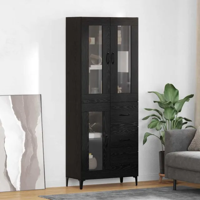 vidaXL Highboard Zwart Eiken 69,5 x 34 x 180 cm Bewerkt hout